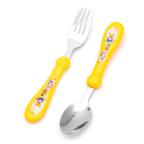 2Pcs/Set Lovely Baby Kids Feeding Spoon Fork Stainless Steel Baby Spoon Flatware