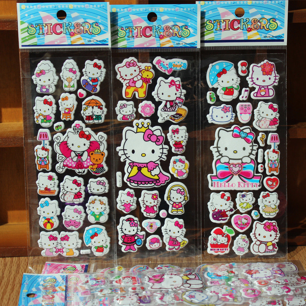 5pcs/lot Bubble Stickers 3D Cartoon Hello Kitty Animals Cat Classic Toys Scrapbook For Kids Children Gift Reward Sticker GYH