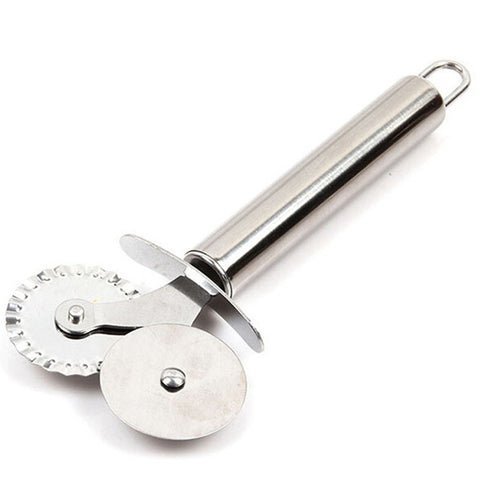1PC Stainless Steel Double Roller Pizza Knife Round Hob Lace Wheel Pizza Slicer Pastry Cutter Dough Crimper Kitchen Gadget Tools
