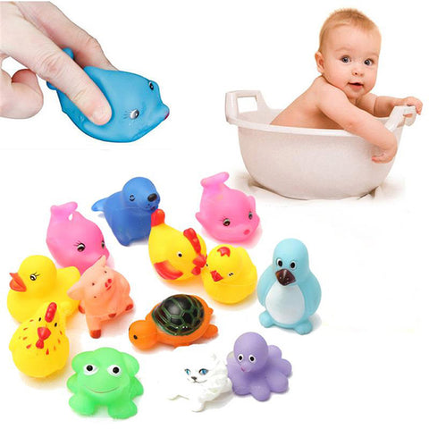 10Pcs/Set Cute Baby Bath Toys Wash Play Animals Soft Rubber Float Sqeeze Sound toy 2016 New Promotion Free shipping