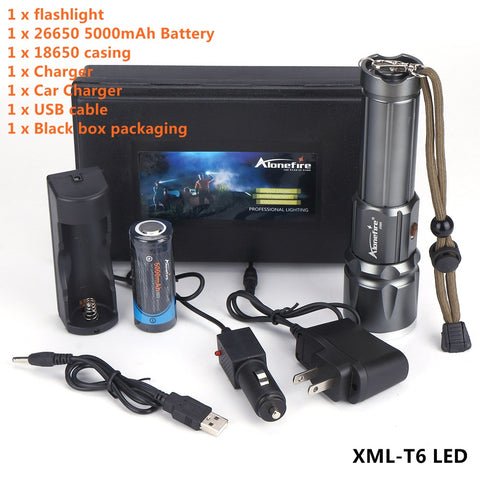 AloneFire X900 CREE XML T6 LED Zoom flashlight Torches Zoomable Flashlight lanterna led torch With 26650 Battery USB charge