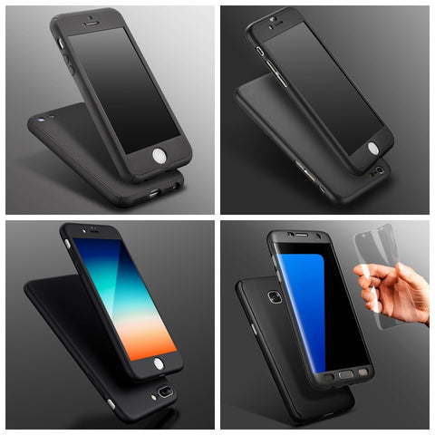 For iPhone 7 Plus 6 6S 5 5S SE Case Coverage of 360 Degree Temper Glass Cover For Samsung Galaxy S7 / Edge S8 Hard PC Full Body