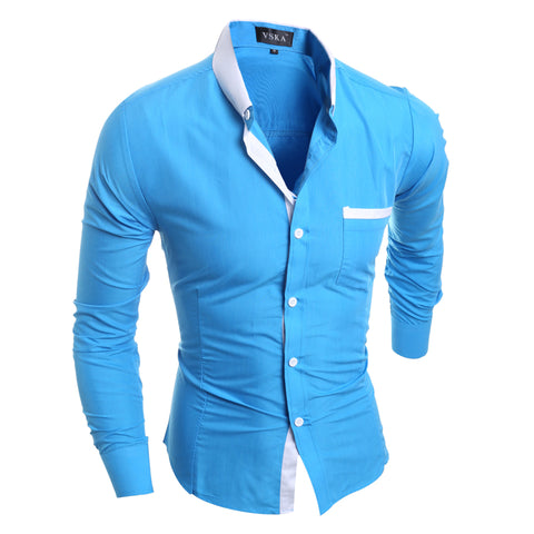 Men Shirt Luxury Brand 2016 Male Long Sleeve Shirts Casual Mens Simple Solid Single Breasted Slim Fit Dress Shirts Mens X5209
