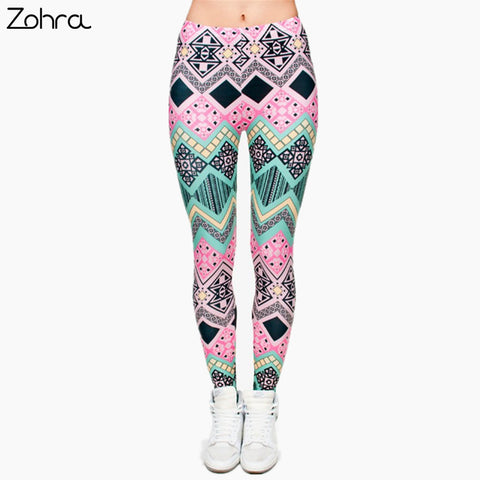 Zohra Brand New Fashion Aztec Printing legins Punk Women's Legging Stretchy Trousers Casual Slim fit Pants Leggings