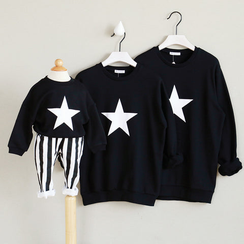 Family Star Printed Matching Clothes Mother And Daughter Outfits Baby Coat Hoodies father son matching clothes shirts boys tops