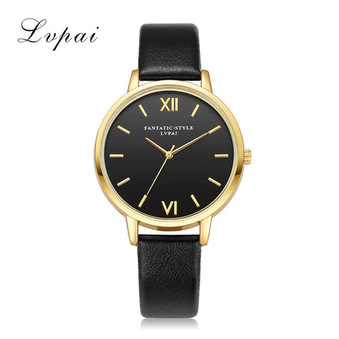 Lvpai Brand New Gold Black Roman Numerals Women Watches Brand Luxury Round Fashion Popular Wristwatch Female Quartz Watch