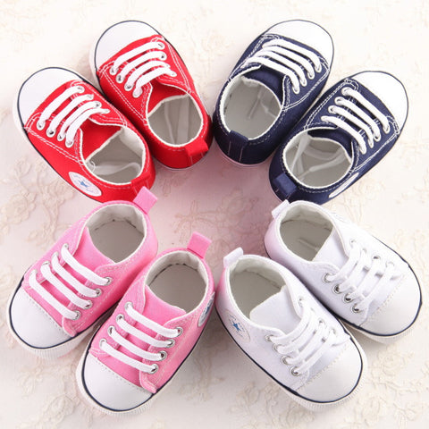 Canvas Newborn Baby Boy Girl Shoes Brand Soft Soles Non-slip Star Lace-Up First Walkers Toddler Crib Shoes Baby Sneakers