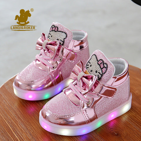 2017 New Cheapest Spring Autumn Winter Children's Sneakers Kids Shoes Chaussure Enfant Hello Kitty Girls Shoes With LED Light
