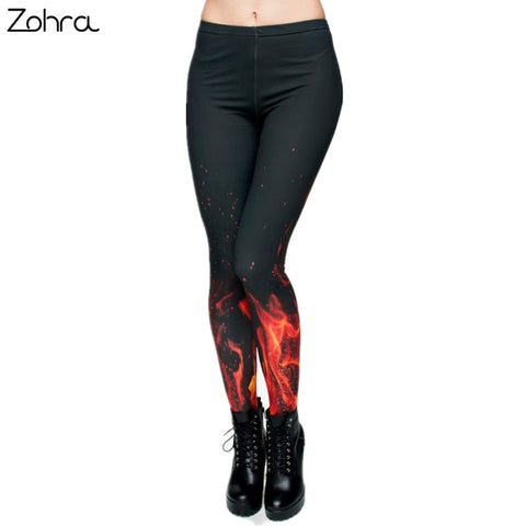 Zohra Brand Russian style Fire flame Printing Leggings Punk Women Legging Stretchy Trousers Casual Pants Womens Leggings