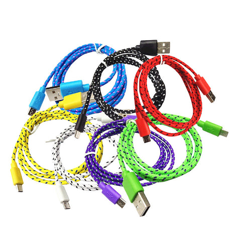 1m 2m 3m  Nylon Braided Fabric Micro USB Cable Charger Data Sync USB Cable Cord for Samsung Galaxy HTC Android Smart Phone 1pcs