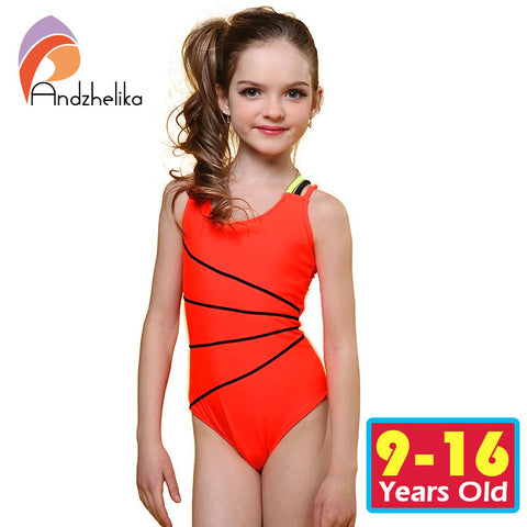Andzhelika 2017 Swimsuit Girls One Piece Swimwear Solid Bandage Bodysuit Children Beachwear Sports Swim Suit Bathing Suit AK8675