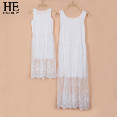 HE Hello Enjoy mother daughter dresses 2017 Family Matching Outfits Sleeveless long white lace dress family matching clothes