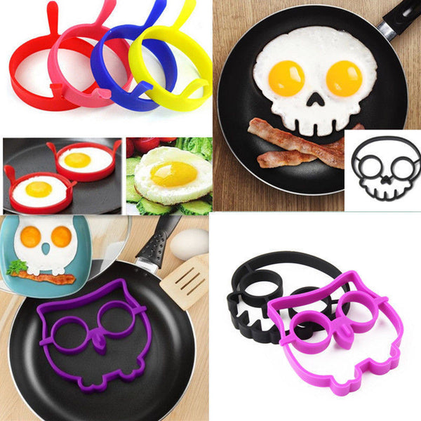 Hot Breakfast Silicone Rabbit Owl Skull Smile Fried Egg Omelette Mold Pancake Ring Shaper Cooking Tools Kitchen Gadgets Kid Gift