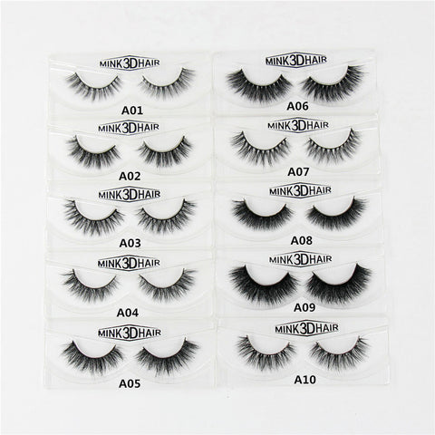3D Mink Eyelashes Natural Extension Long Cross Thick Mink Lashes Handmade Eye Lashes A01-A19 (blank box available)