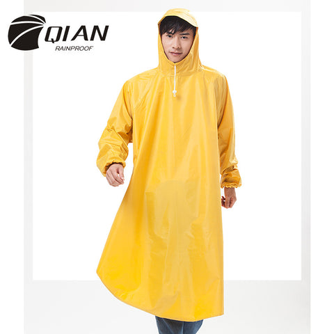 QIAN RAINPROOF Professional Adult Raincoat Adjustable Elastic Waterproof Sleeves Safer&Stylish Hard Cap Design Cycling Rain Gear