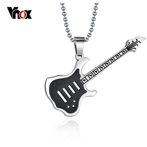 Vnox Trendy Guitar Necklace Pendant Free 24inch Chain Stainless Steel Punk Rock Music Jewelry