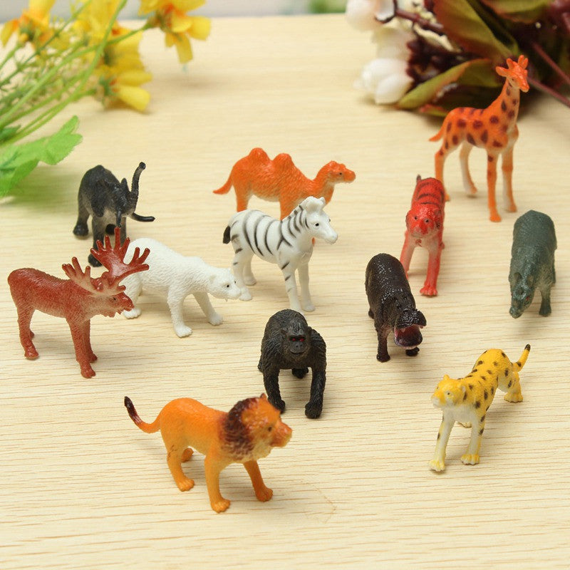 Hot 12PCS/set Plastic Zoo Animal Figure Tiger Leopard Hippo Giraffe Kids Toy Lovely Animal Toys Set Gift For Kids
