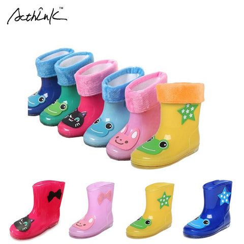ActhInK New Design Kids Cartoon Rainboots Baby Girls Antiskid Wellies with Cotton Velvet Boys Autumn Winter Warm Rain Boots,S009