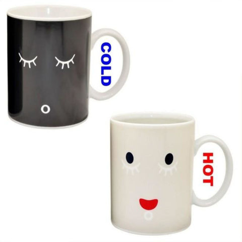(Video Ad) Free Shipping 1Piece 9oz Ceramic Morning Mug Heat Sensitive Color Change Coffee Cup Sleepy Eyes Office Drinkware