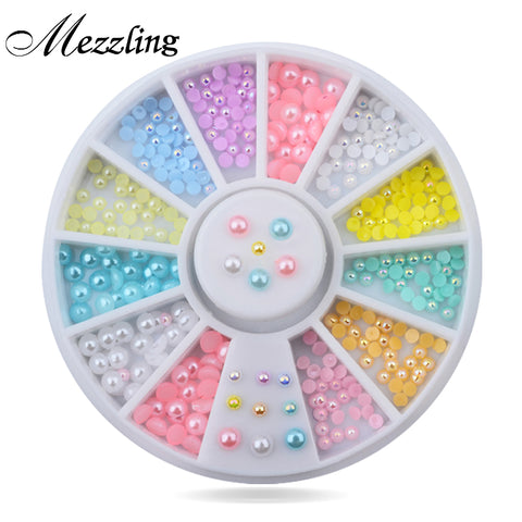 Hot 12colors Mix Sizes Pearl Nail Art Stickers Tips Decoration Wheel Glitter Nail Rhinestone Decoration Tools