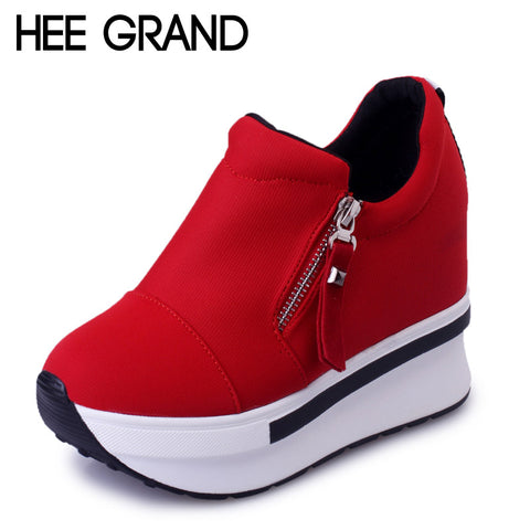 HEE GRAND Wedges Women Boots 2017 New Platform Shoes Woman Creepers Slip On Ankle Boots Fashion Casual Women Shoes XWD4722
