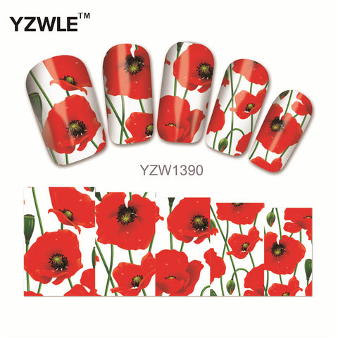 YZWLE 1 Sheet New Nail Art Flower Stickers Decals Water Transfer Wraps Decorations Manicure Care Tools