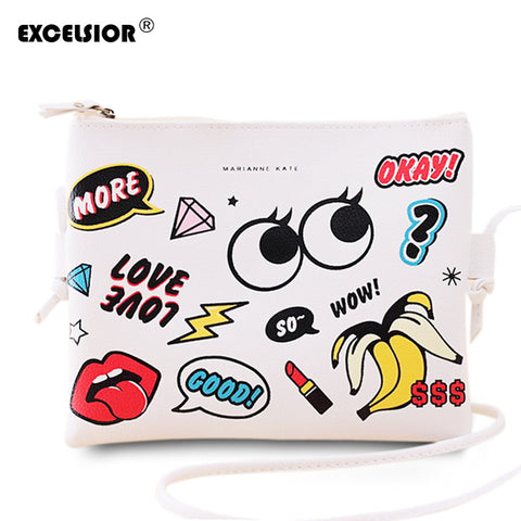 EXCELSIOR Fashion Cartoon Printed Women Graffiti Handbag Mini Crossbody Shoulder Bag Ladies Casual Purses Clutches Girls Handbag