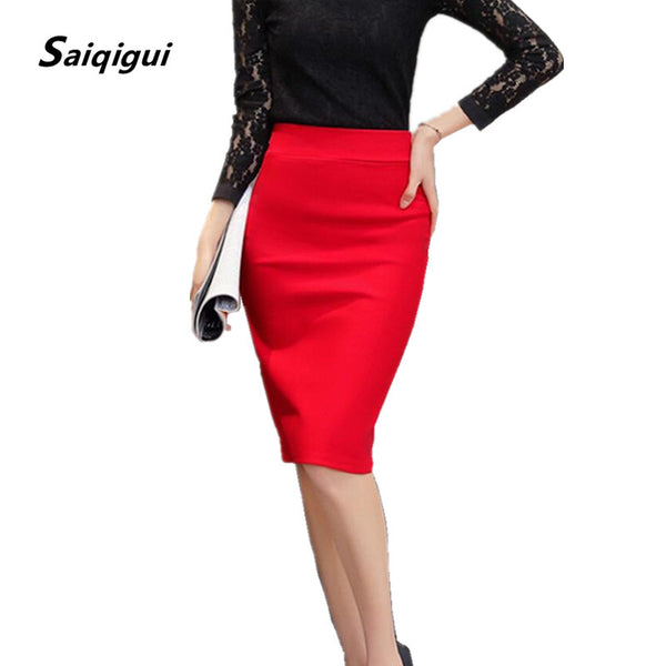 Saiqigui 2017 Summer Autumn women skirts plus size high waist work slim feminine pencil skirt open fork sexy office lady skirts