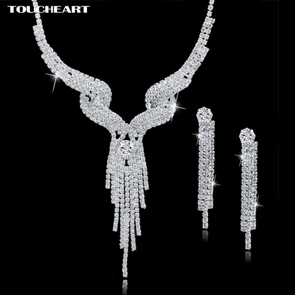 TOUCHEART Wedding Jewellery Set Crystal Bridal Jewelry Sets For Women Long Tassel Statement Necklace/Earrings Set SET150011