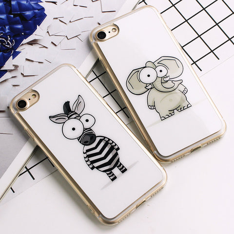 Cute Cartoon Elephant Zebra Pattern Silicon Soft TPU Case For iphone 7 7plus 6 6s 6plus 6s plus Cover White simple phone shell