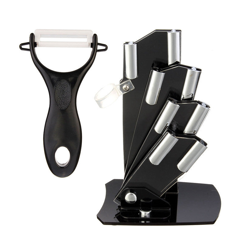 Acrylic Black Kitchen Knife Holder for 3" 4" 5" 6" Knives + Peeler Knife Blocks Stand for Ceramic Knife Set Kitchen Accessories