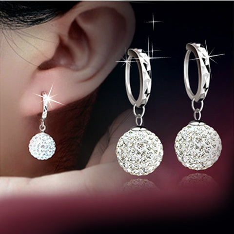 Top Fashion Silver Plated Shamballa Micro Crystal Ball Pendant Earrings Female Full Rhinestone Long Ear Buckle Earrings Jewelry