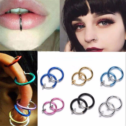 2 Piece Fake Nose Ring Goth Punk Lip Ear Nose Clip On Fake Septum Piercing Nose Ring Hoop Lip Hoop Rings Earrings SWXFR57