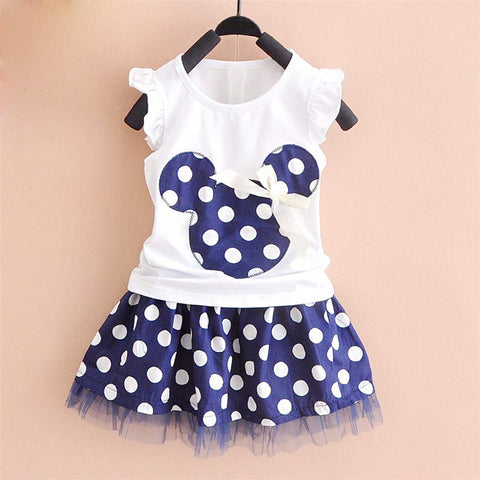 1-4Y  Summer Baby Kid Girls Princess Clothes Cartoon Party Mini Dress ball gown dress lace+cotton material Shirt + skirt YYT254
