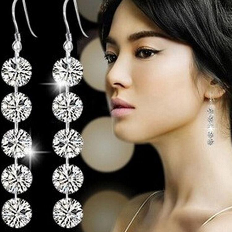 Fahsion Charming Jewelry Accessories Round Shaped Crystal Rhinestone Inlaid Silver Plated Woman Earring EAR-0504