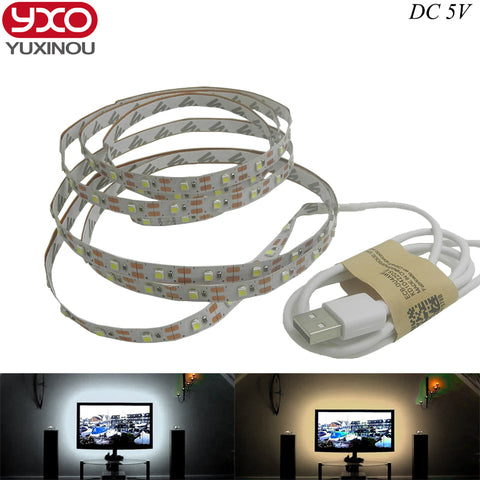 Free shipping 5V USB Cable LED strip light lamp SMD3528 50cm 1m 2m Christmas Flexible led Stripe Lights TV Background Lighting