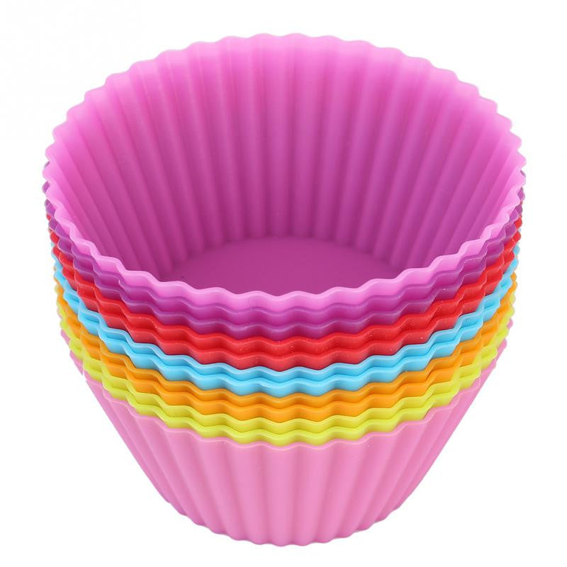 12pcs/pack 2.8inch Soft Silicone Cake Muffin Chocolate Cupcake Bakeware Baking Cup Mold Multicolor