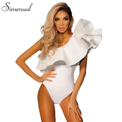 One shoulder ruffles fitness bodysuit women clothing 2017 fashion sexy hot slim bodycon jumpsuits solid ladies bodysuits rompers