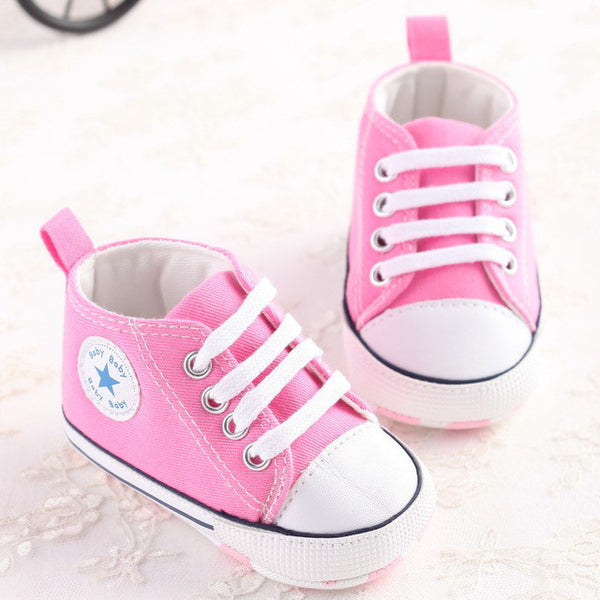 Canvas Newborn Baby Boy Girl Shoes Brand Soft Soles Non-slip Star Lace-Up First Walkers Toddler Crib Shoes Baby Sneakers