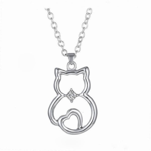 New Lovely Cat Paw Black White 2 cat On Heart Crystal Pendant Necklace For Women Girl Best Friend Gift Small Cat Jewelry