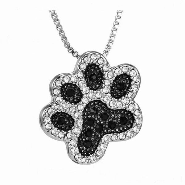 New Lovely Cat Paw Black White 2 cat On Heart Crystal Pendant Necklace For Women Girl Best Friend Gift Small Cat Jewelry