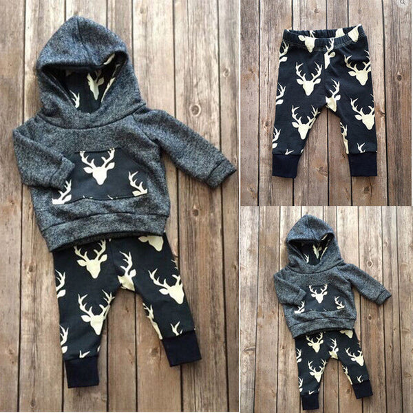 Baby Boys Girls Clothes Set Warm Outfits Deer Tops Hoodie Top + Pant Leggings Cute Animals Kids Baby Clothes