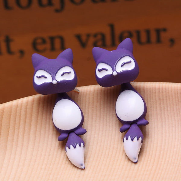 Kittenup New Fashion Yellow Purple Black Animal Cute Fox Stud Earrings For Women Jewelry Gifts 0418