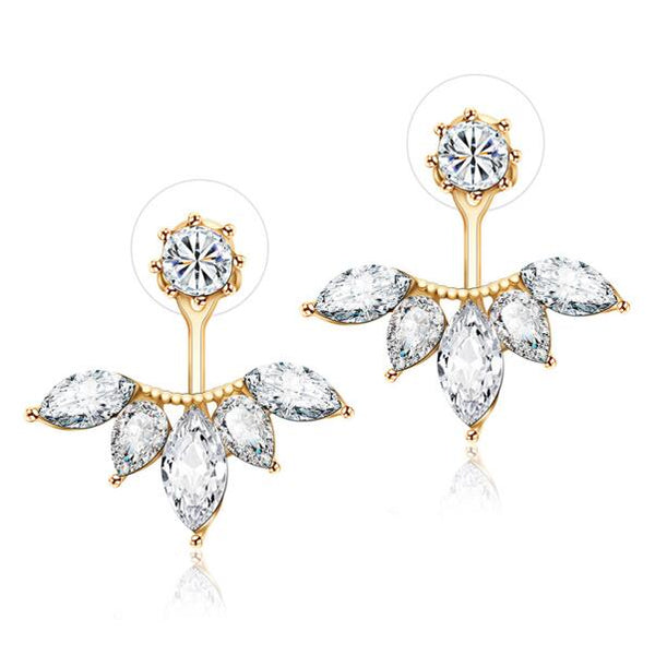 Aliexpress Hot Sale Trendy Popular Clear Crystal Rhinestone Flower Shaped Stud Earrings Double Side Earrings