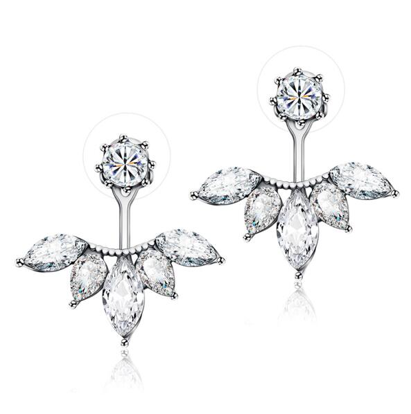 Aliexpress Hot Sale Trendy Popular Clear Crystal Rhinestone Flower Shaped Stud Earrings Double Side Earrings