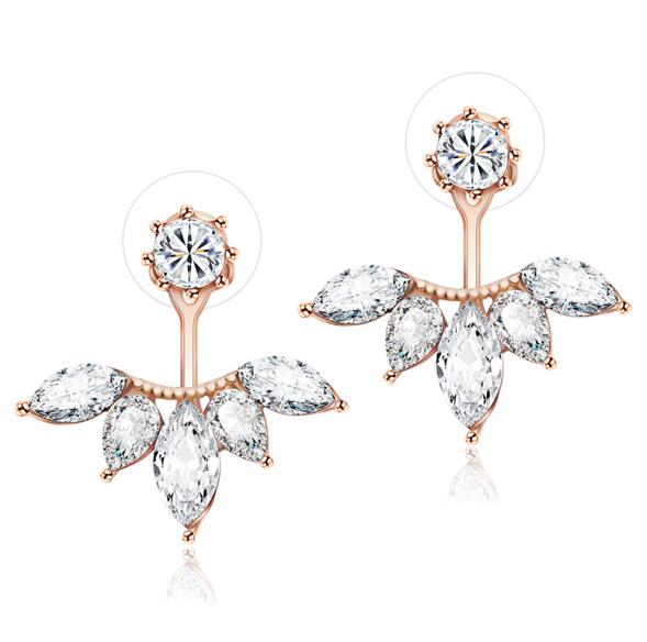 Aliexpress Hot Sale Trendy Popular Clear Crystal Rhinestone Flower Shaped Stud Earrings Double Side Earrings