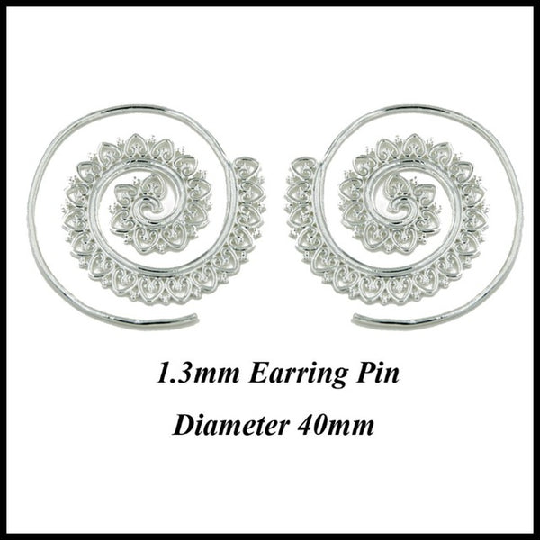 Pair Brass Tribal Indian Beaded Mandala Lotus Flower Design Spiral Drop Earring Charming Jewelry Dangle Ear Piercing 16 Style