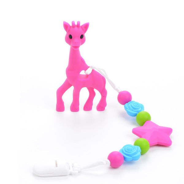 Silicone Giraffe Teething Pacifier Clip Giraffe Teether Toy Silicone Chew Teething Pacifier Clip Baby Carrier Teething Accessory
