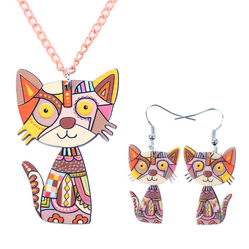 Bonsny Brand Acrylic Statement Cat Necklace Earrings Jewelry Sets Choker Collar Fashion Jewelry 2016 News For Women Girl Child