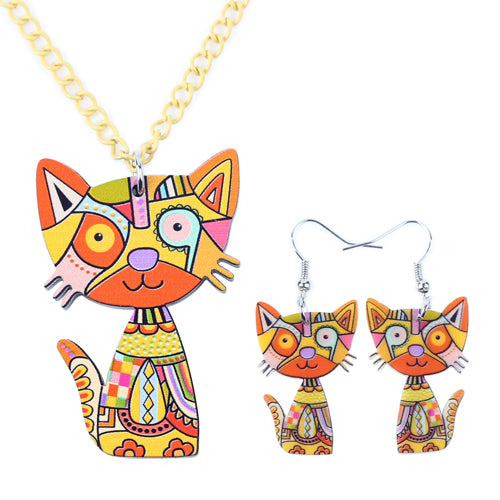 Bonsny Brand Acrylic Statement Cat Necklace Earrings Jewelry Sets Choker Collar Fashion Jewelry 2016 News For Women Girl Child